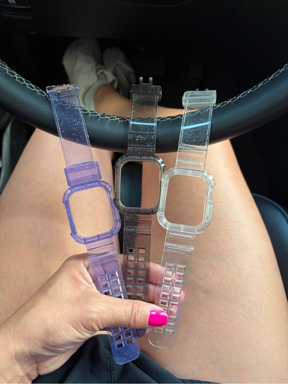 42” Clear , black and Purple Glitter Replacement Bands for Square Smartwatch